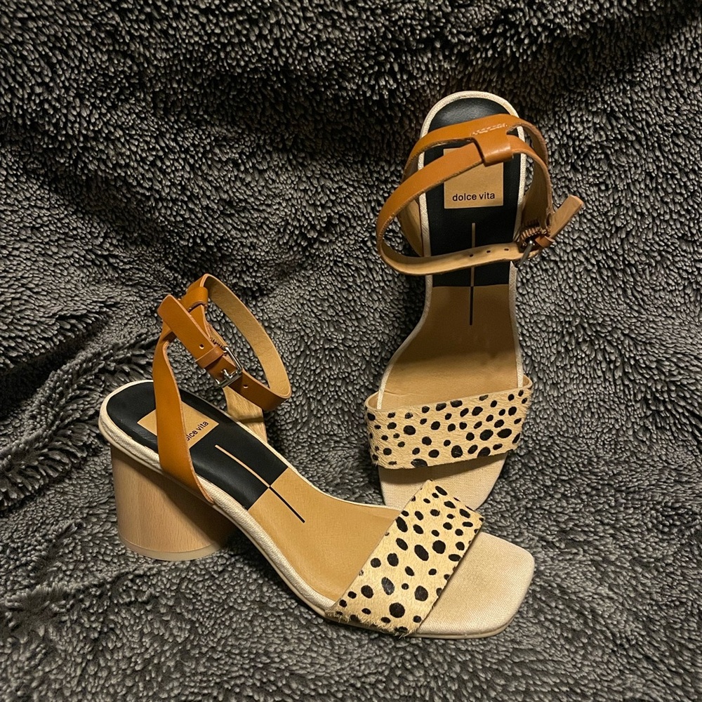 Dolce Vita Tan and Cream Heels with Ankle Strap